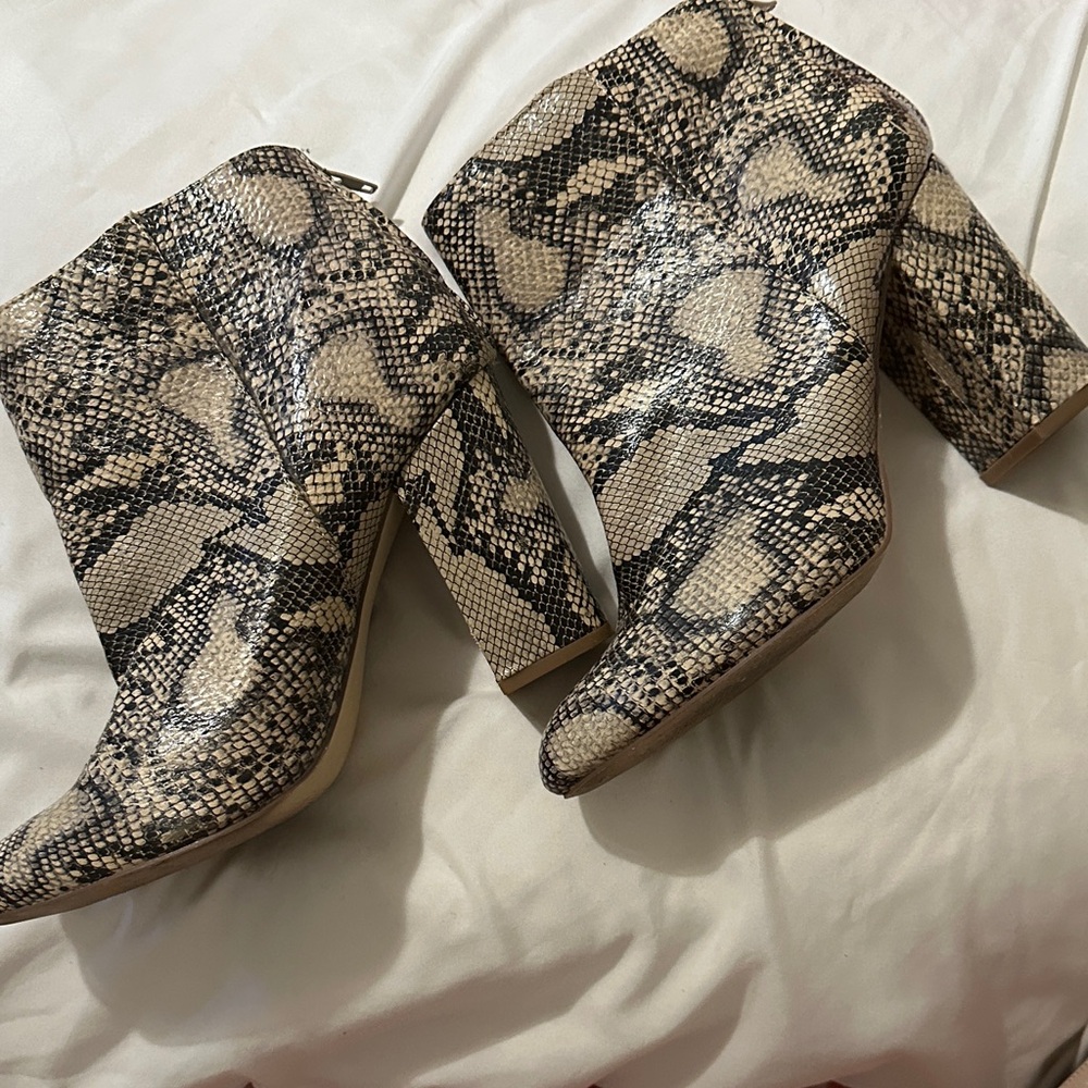 JustFab Snakeskin Ankle Booties - Black and Cream